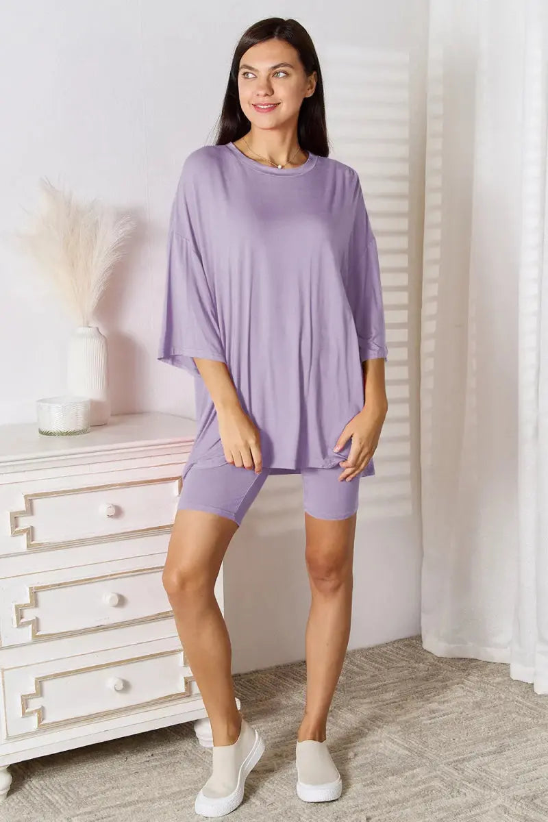 Basic Bae Full Size Soft Rayon Three - Quarter Sleeve Top and Shorts Set - Love Salve